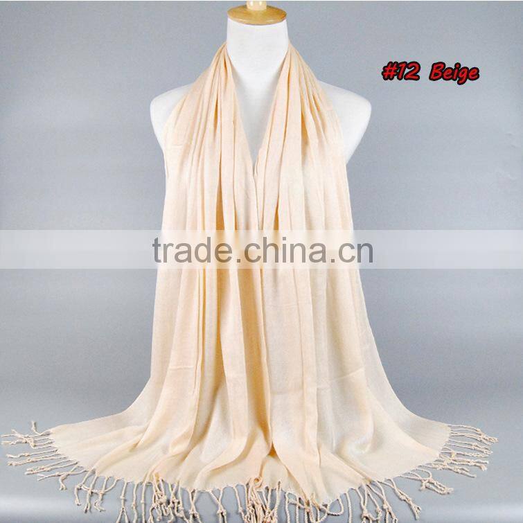 Wholesale Solid Plain Color Tassel Fashion Muslim Women Scarf Viscose Hijab