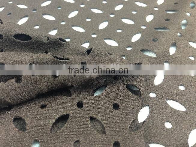 2015 new fashion floral design hole punched upholstery suede fabric for garment
