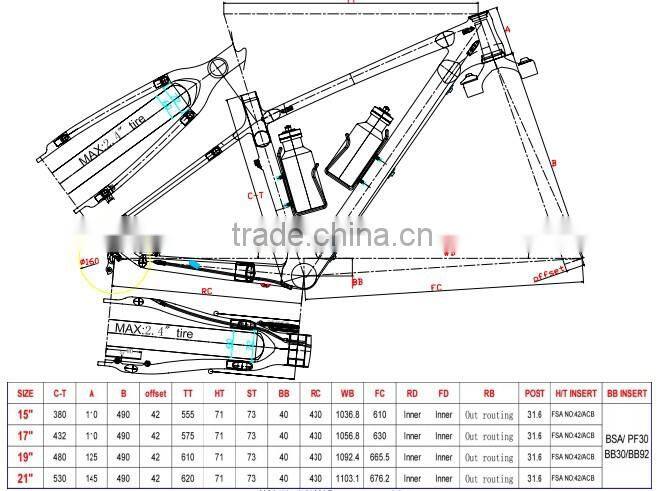 Wholesale 27.5er mtb carbon frame 650b for mountain bike, size in 15"/17'/19"/21"