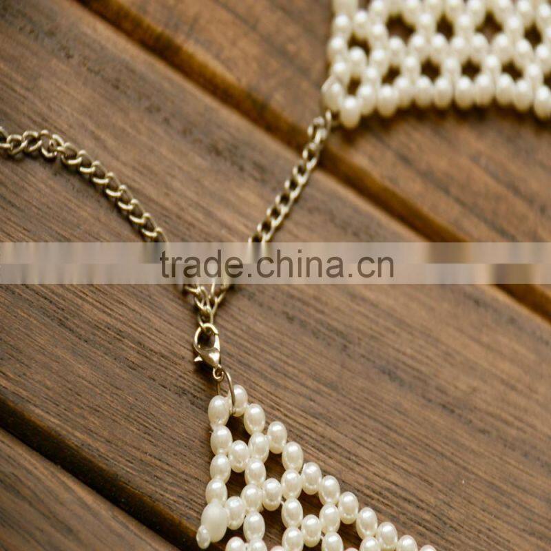 2016 Fine Jewelry Gold bib necklace with pearl, artificial pear statement necklace, simulated pearl pendant necklace for lady