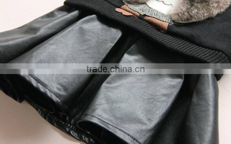 cute owl pics girls set long sleeve t shirt with black leather skirt red black 2 colors fashion children set