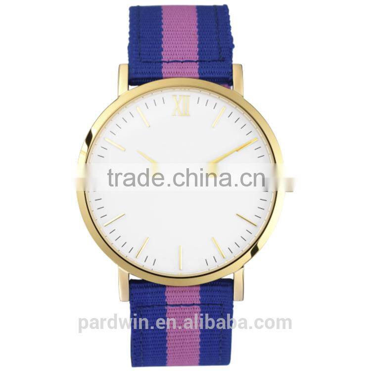 Brand swedish watch nylon strap 20mm width PVD gold stainless steel case sapphire glass 2 hands watch