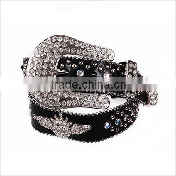 Rhinestone Fleur De Lis Accent Fashion Leather Belt