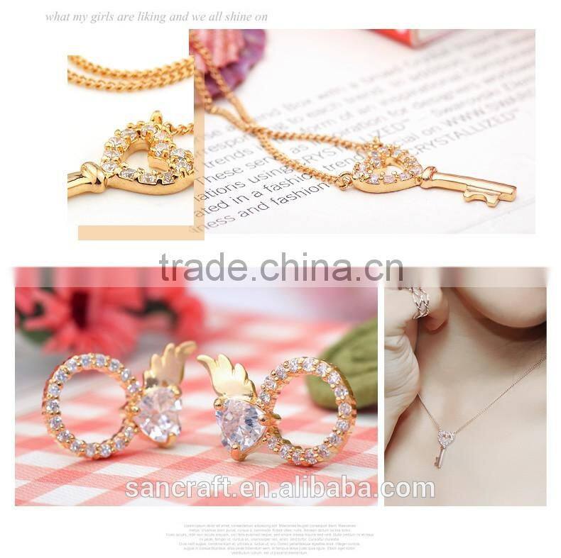 Love heart cubic zirconia best selling 2016 18k gold plated jewelry set