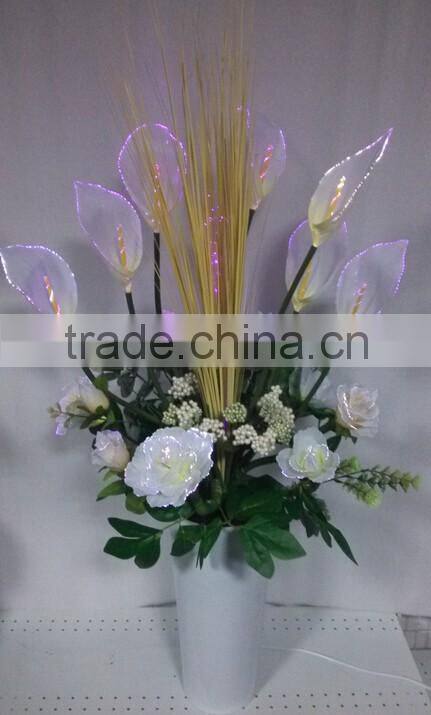 2017 New Garden Decor Lamp Wholesale Price artificial Big size fiber optic Calla Lily Flower Pot