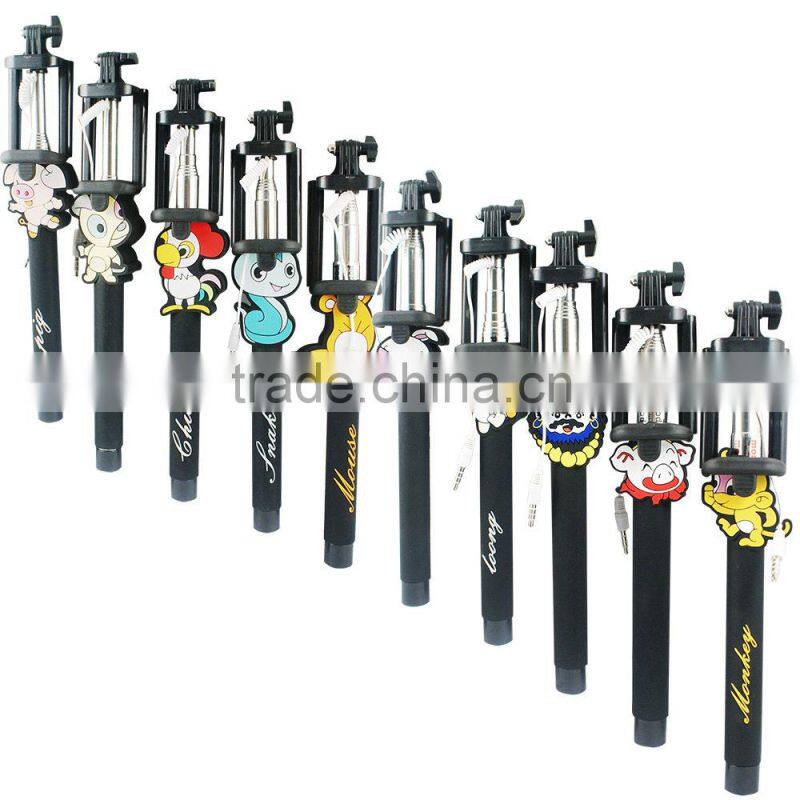 2015 zoom fashion selfie stick, cartoon selfie stick monopod