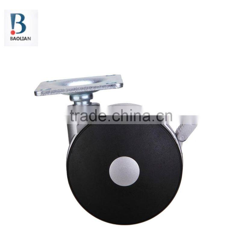 3" black rivet nylon furniture caster with plate and brake