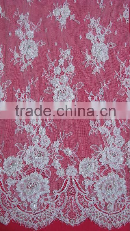 Narrow Short Full Beaded Ivory Corded French Lace Trim