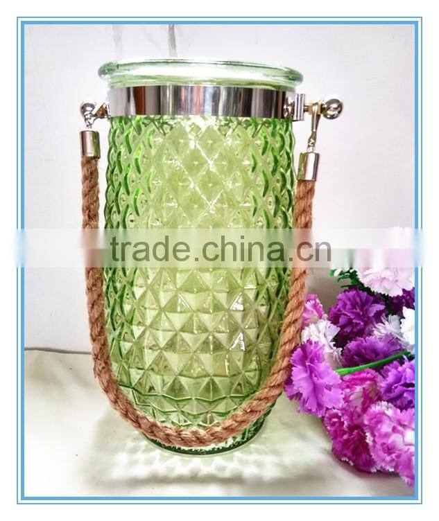 2016 hot sale paint glass hurricane vase with metal handle
