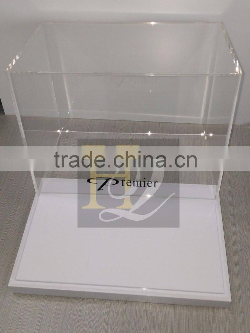 Best selling plexiglass acrylic rectangle display gift box with bottom base
