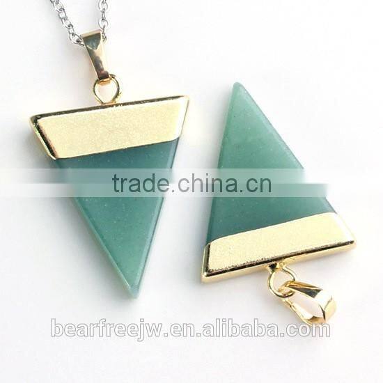 New Trendy Gold Plated Semi-Precious Gemstones Triangular Pyramid Chakra Pendant For Necklace