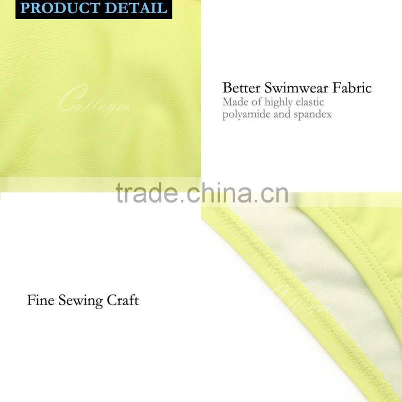 New Sexy Triangle Top 2016 Bikini Swimsuit Greenish Yellow + Red Lace with Classic Cut Bottom Colloyes