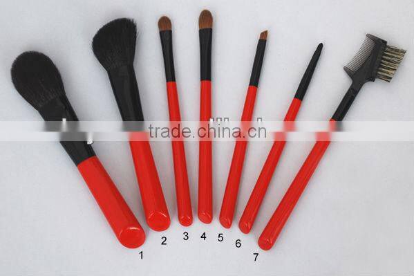 red essential 7 pieces cosmetic make-up powder/blush/eye shadow/lip/eyebrow brush