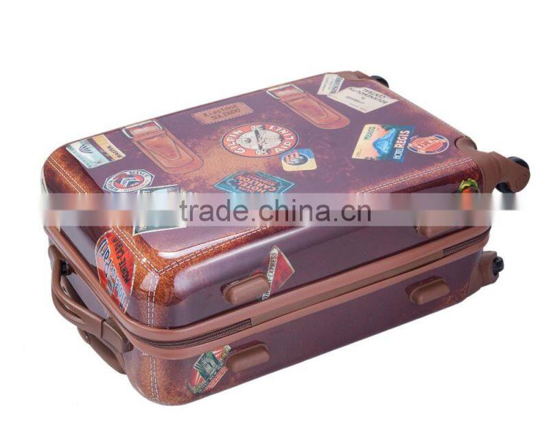 Gentleman's Hard Shell Vintage Trolley Luggage With Belts 2-Side Printing In 20-Inch