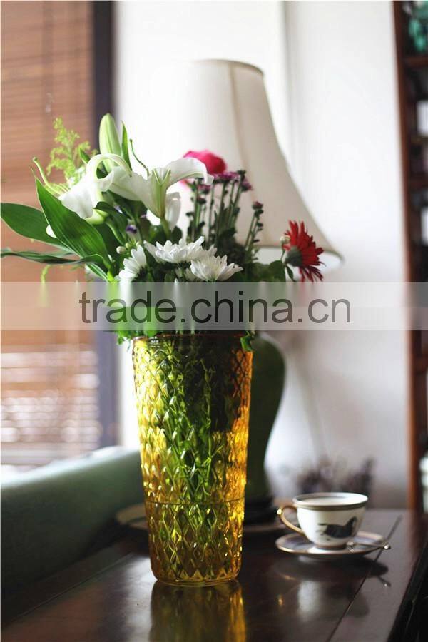 wholesale cheap tall colored clear glass vases for flower made in China