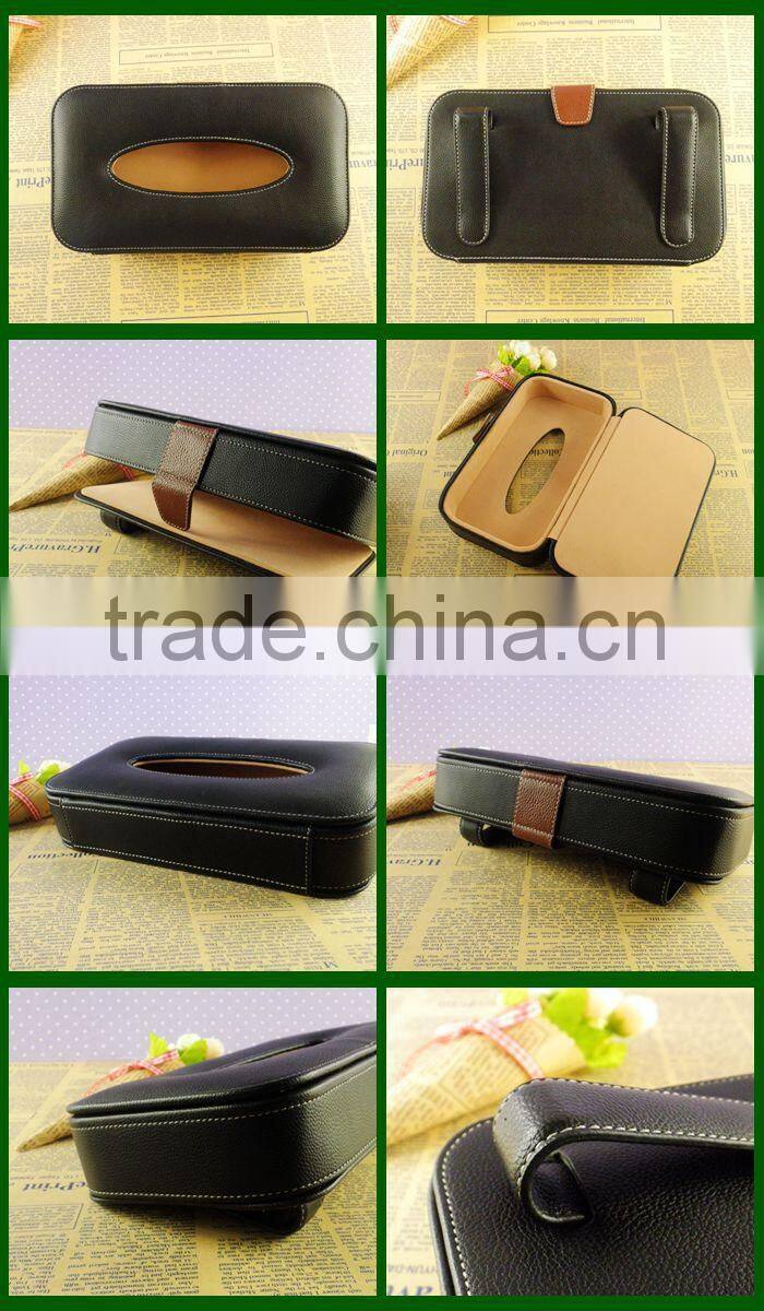 Fashion leather car paper towel weaving box handmade pu paper napkin box wholesale