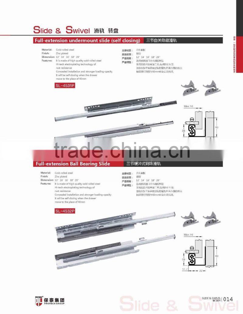 Full-extension undermount slide(self closing)