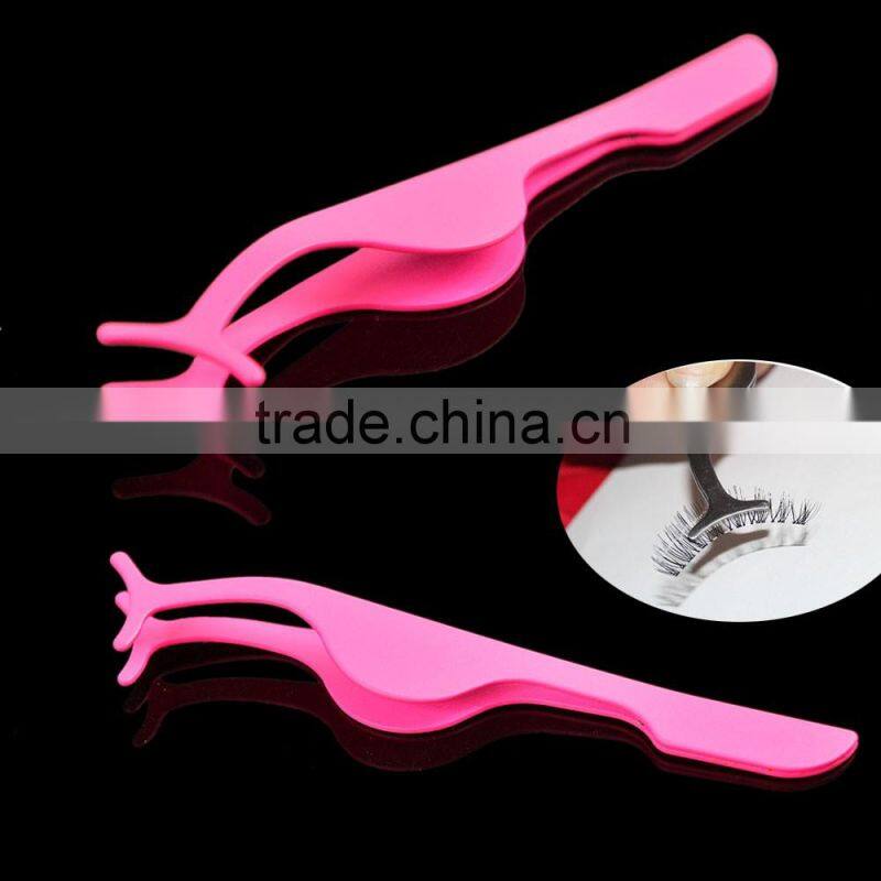 Hot Sale Practical Plastic False Eyelashes Extension Applicator Remover Clip Tweezer Nipper Tool Pink