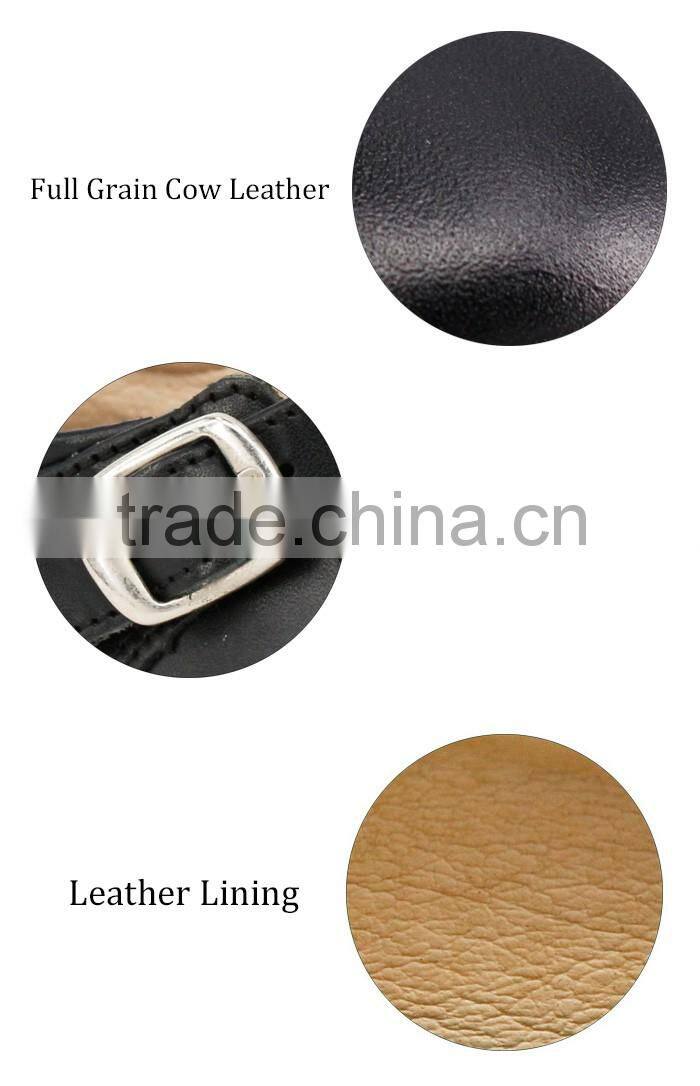 2016 High Quality OEM Buckle Black Leather School Shoes Girl with Rubber Sole