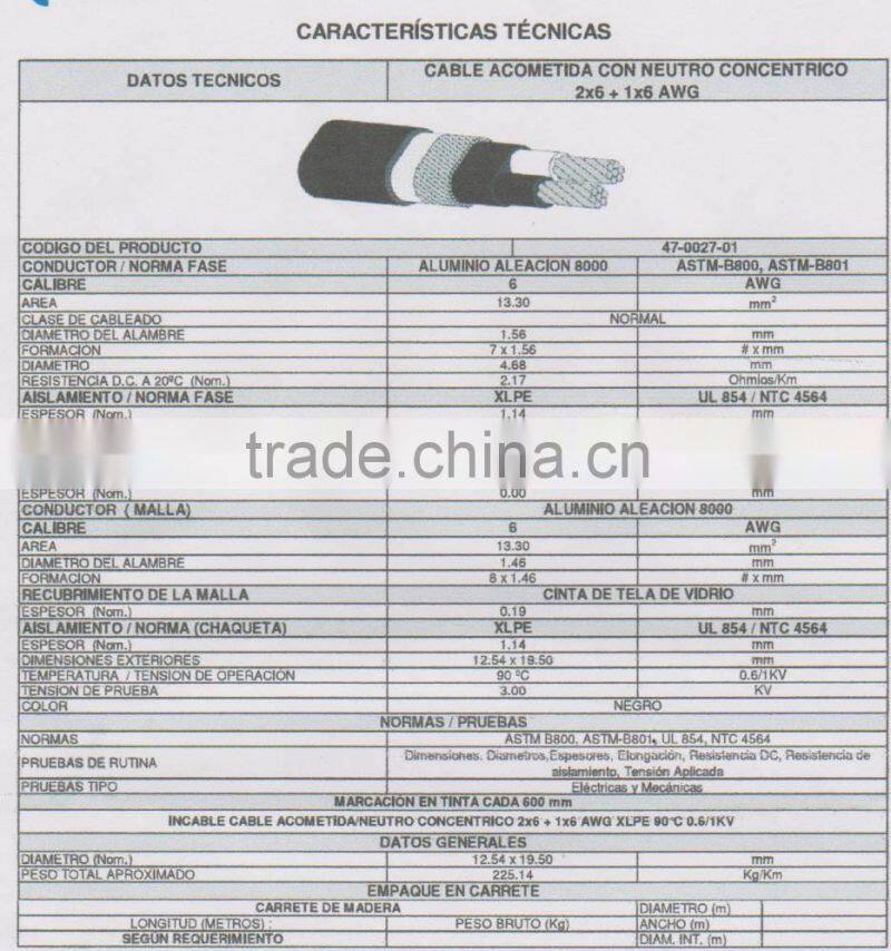 3core 8000 AL alloy concentric cable