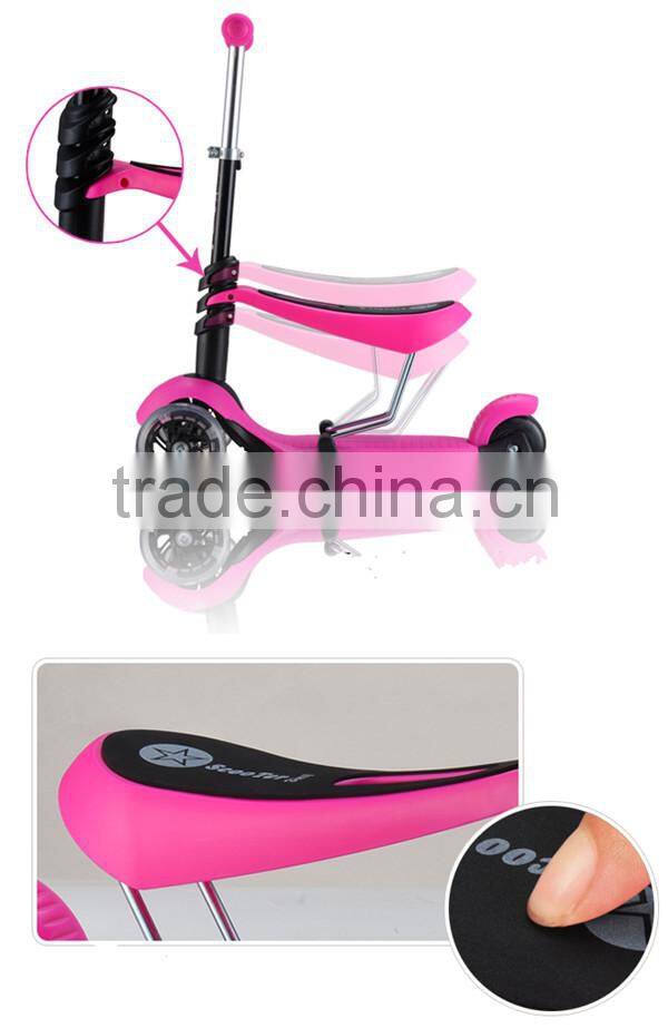 3 Wheel Baby Scooter Toy With Comfortable Seat/3 in 1 Ride On Toy Baby Three Wheels Foot Scooter With Adjustable Seat