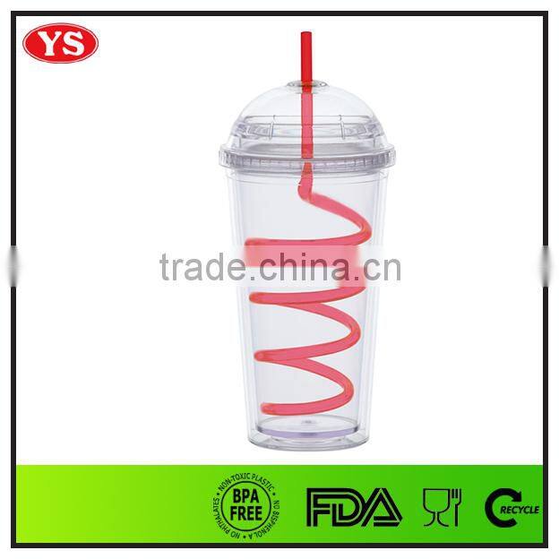 promotional bpa free plastic insulated tumbler with straw and dome lid 20 ounce