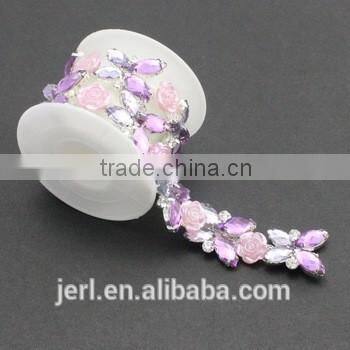 Hot selling colorful crystal rhinestone bridal trimmings chain for wholesale