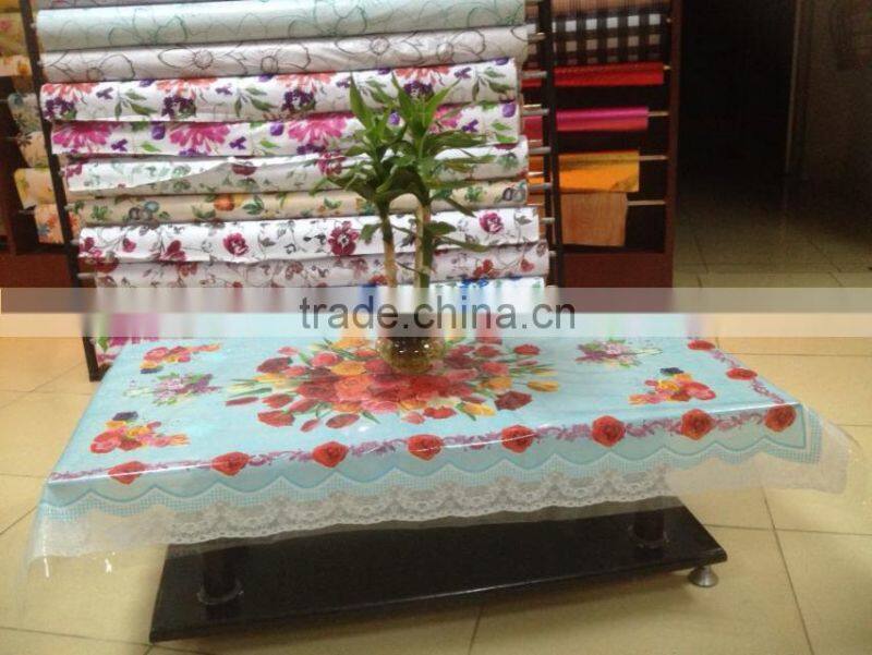 Newest transparent printed flowers all-in-one vinyl table cloth piece/roll
