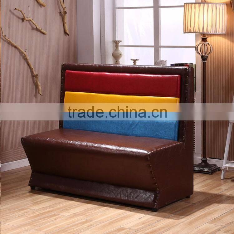 Latest design vivid leather restaurant booths wooden sofa seating