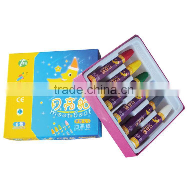 Hot sale washable children mini 6 colours wax crayons, non toxic oil drawing pastels color pen set for kids