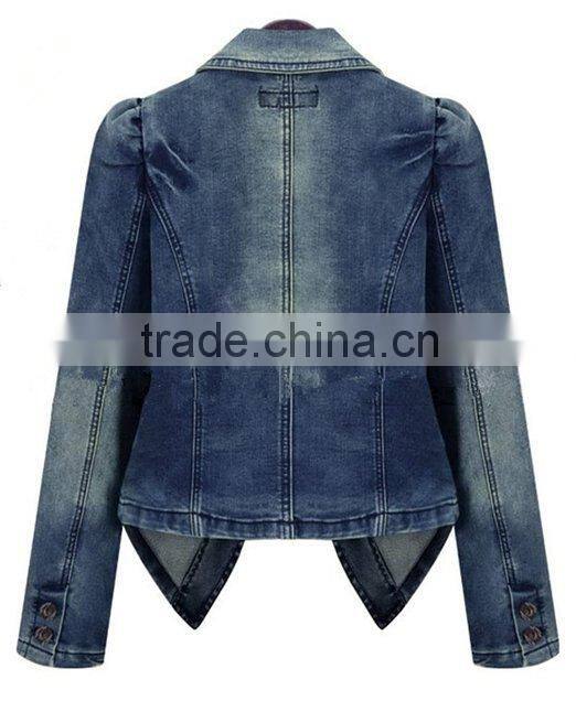 New Fashion Vintage Women`s Long Sleeve Denim Jeans Blazers Ladies trend Suit Jacket