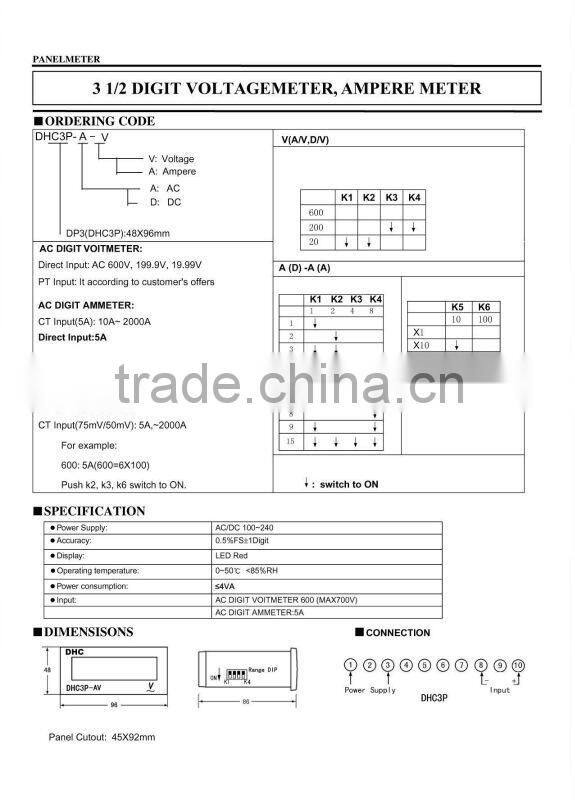 DHC3P-DA Dc digital display ammeter