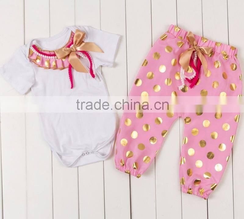 Super Cute Newborn Baby Girls Light Pink Short Sleeve Romper Matching Polka Dot Pants Summer Kids Cotton Pajamas Baby Romper Set