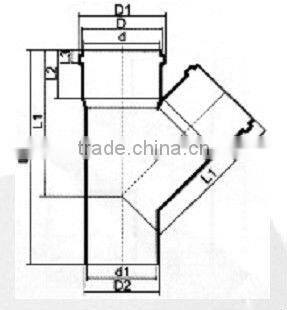 UPVC drainage skew tee 45 with rubber DIN/BS /drainage tee
