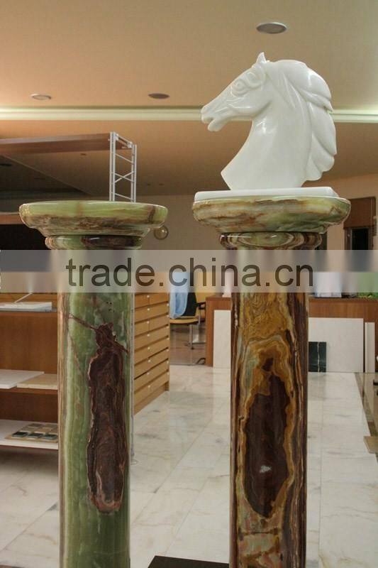 A GRADE DARK GREEN ONYX COLUMNS PILLARS CARVED TOP