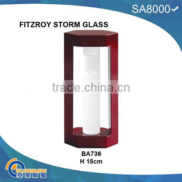 BA0913 FITZROY STORM GLASS WITH WOOD BASE