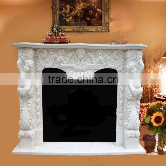 Italian White Marble Fireplace Frame With Girl Design