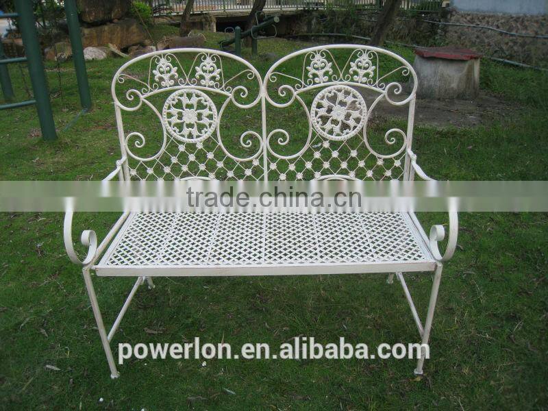 Antique Folding Bench Shabby Chic Style Metal Garden Furniture
