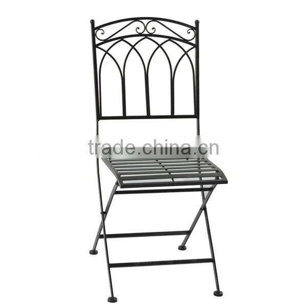 Wrought iron folding chair in antique black color