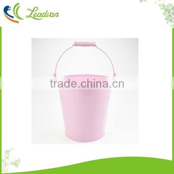 New pink outdoor decorative galvanized metal round flower bucket with hole for garden