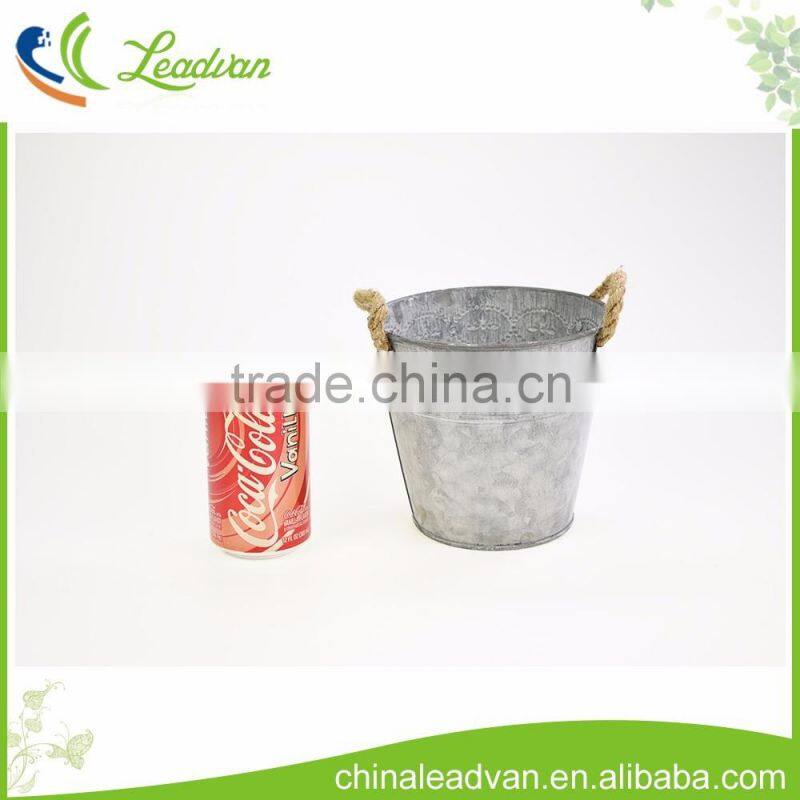 garden deco round metal hanging galvanized bucket