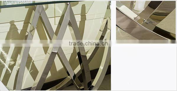 Special Shape Tempered Glass Top Console Table Set With Stainless Steel Base For Home Use