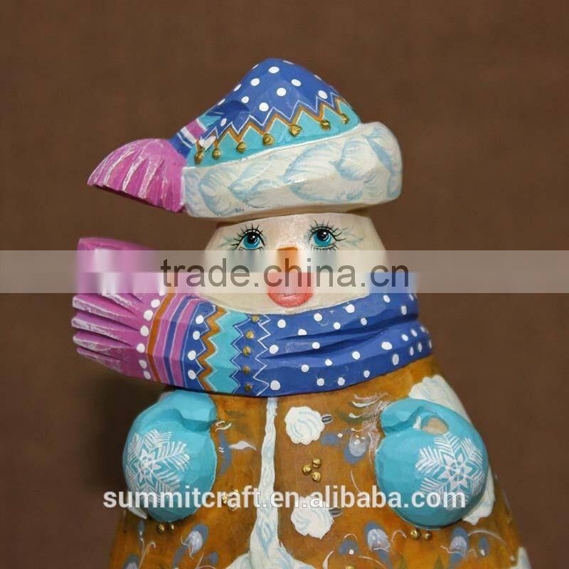 Hand carved painting christmas resin snowman figurine