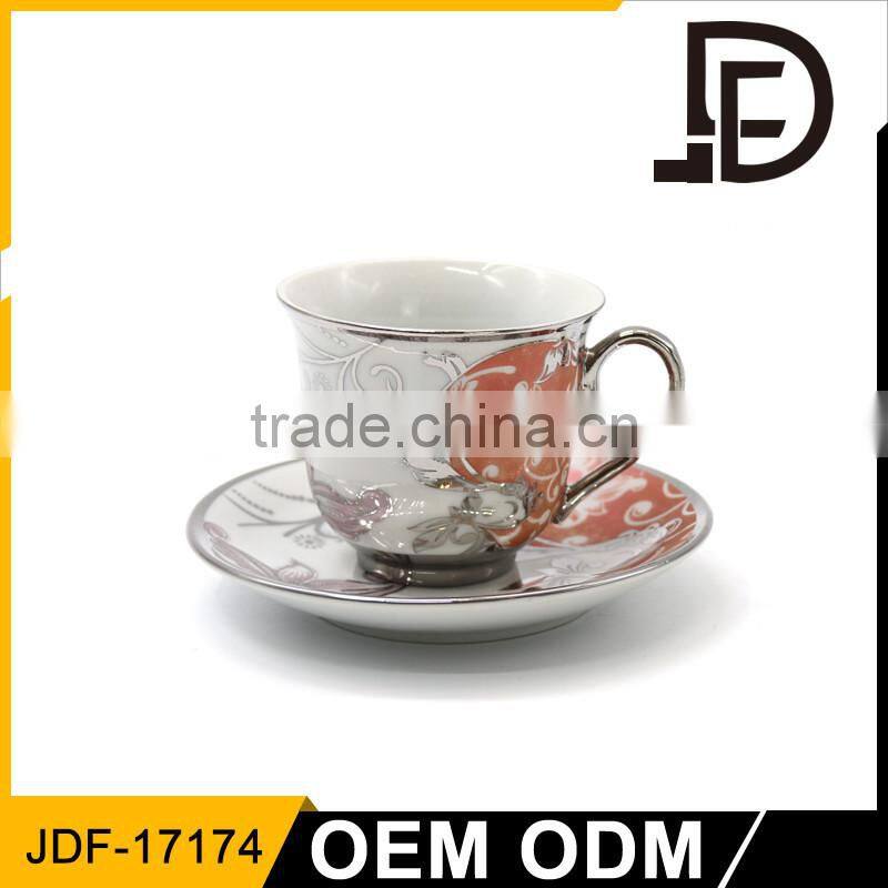 Golden Autumn Promotion Fine Ceramic Cup And Saucer / Antique Bone China Cups And Saucer Set