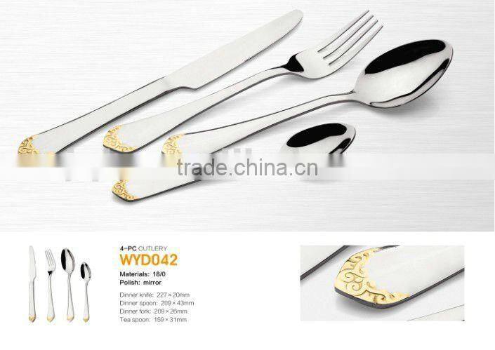 Stainless steel Gold cover knife forks spoon set for cutlery set