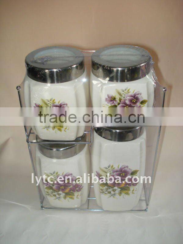 Kitchen ceramic canister with iron rack