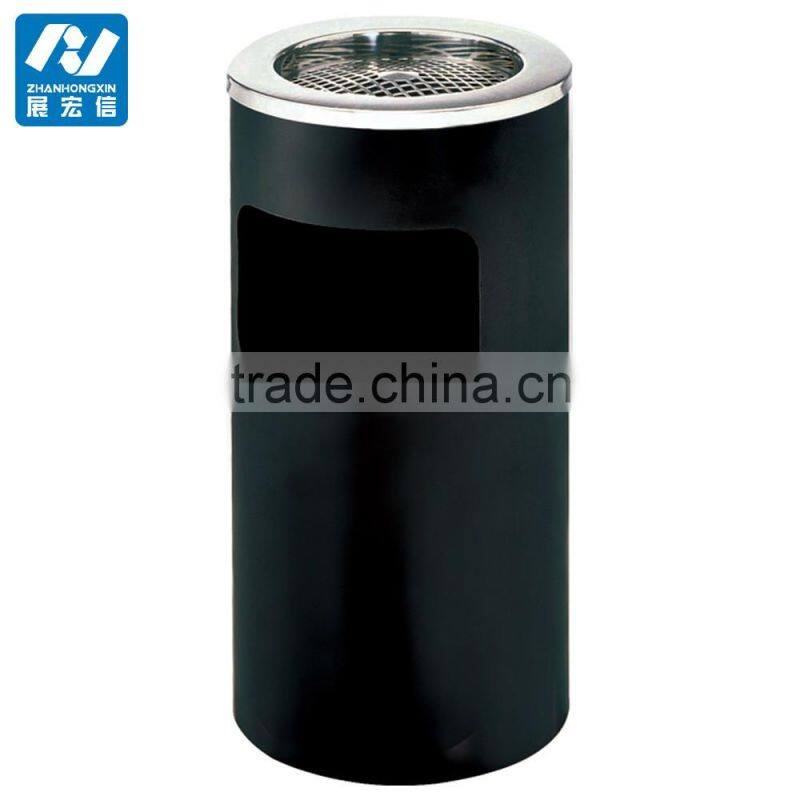 Stainless steel and wooden ashtray bin for hotel lobby