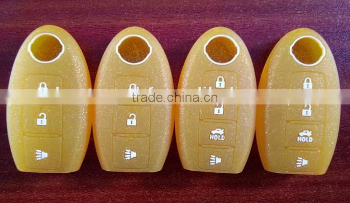 for Nisan Altima Murano Silicone car key coevr,4 Buttons Remote Key Fob Case with gold powder