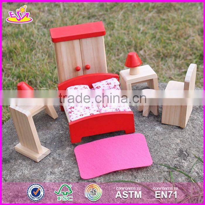 2017 New design children toys red wooden dolls house furniture W06B053