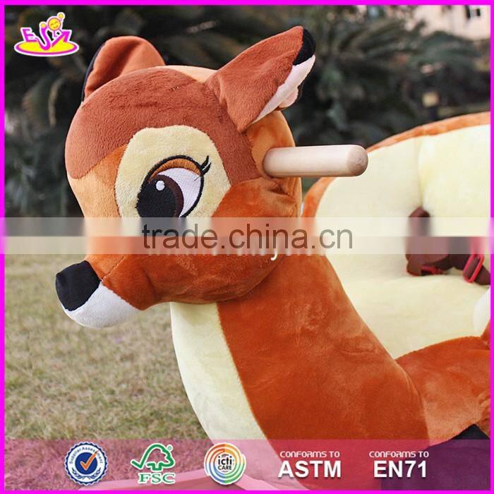 2017 new design lovely plush deer toddlers wooden rocking animals W16D074